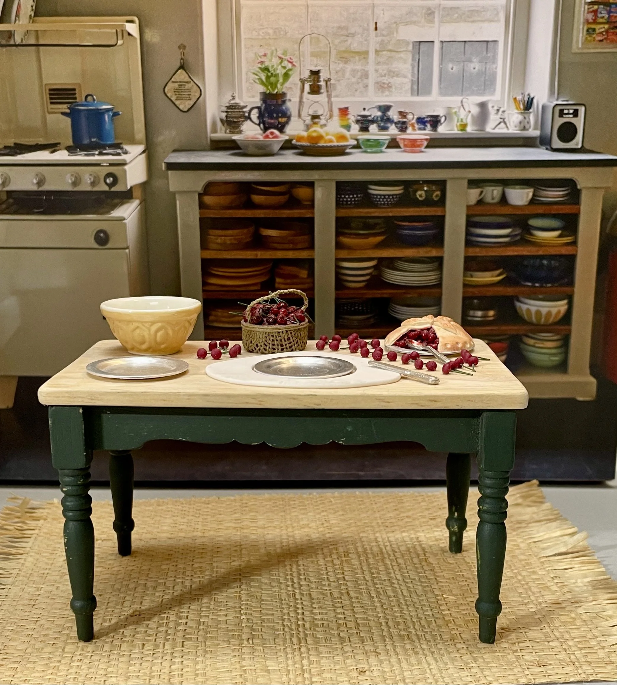 Cherry pie preparation table.