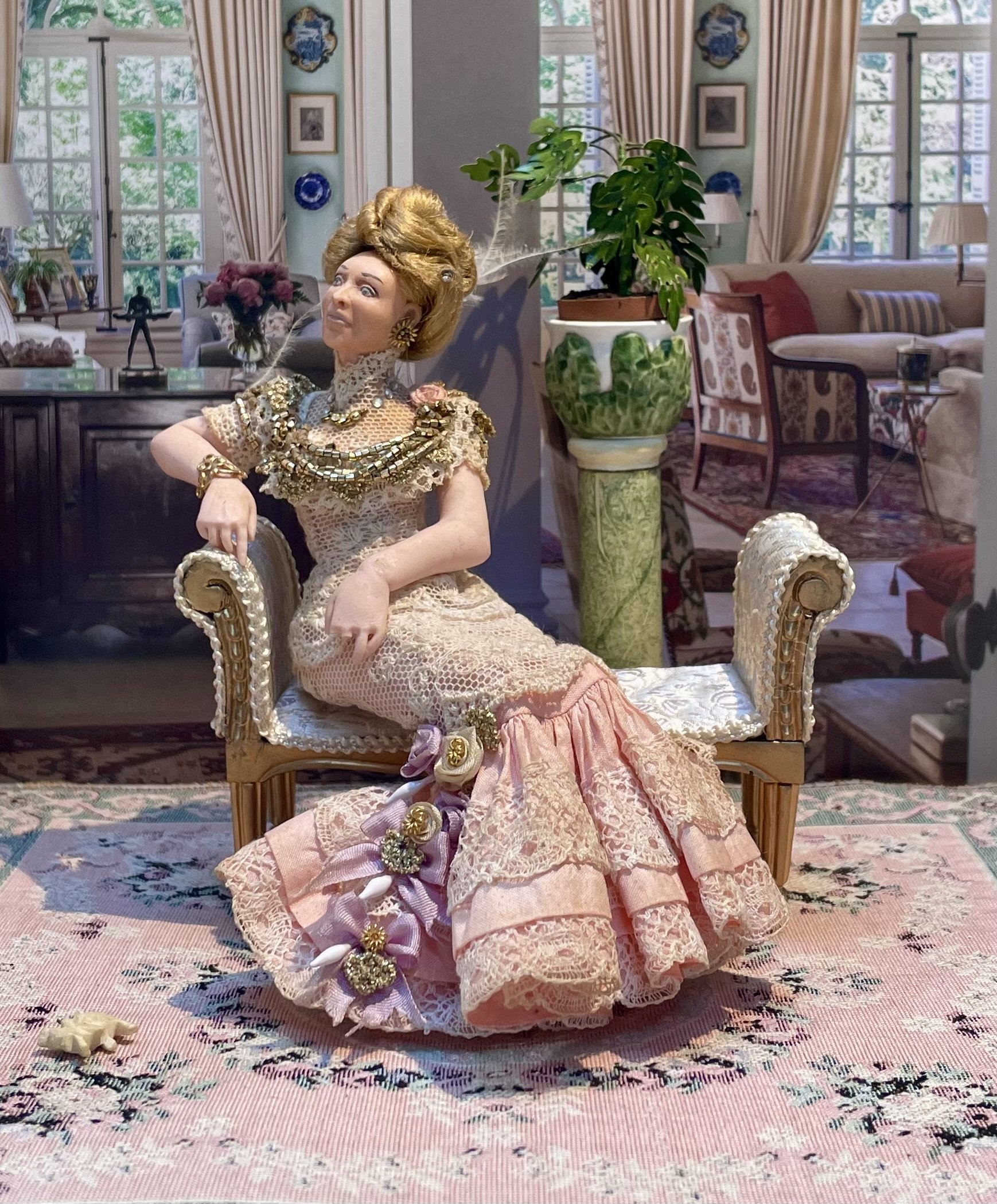 Gilt upholstered bench