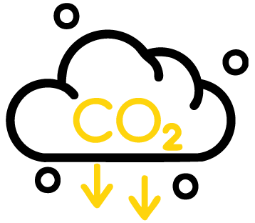 Symboles de dioxyde de carbone (CO₂) avec deux flèches pointant vers le bas.