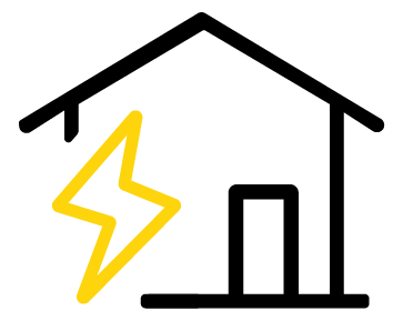 Une maison avec une icône d'énergie ou d'électricité en jaune à gauche.