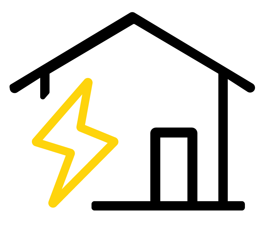 Illustration d'un éclair jaune à côté d'une prise électrique, symbolisant une coupure de courant ou une panne électrique.