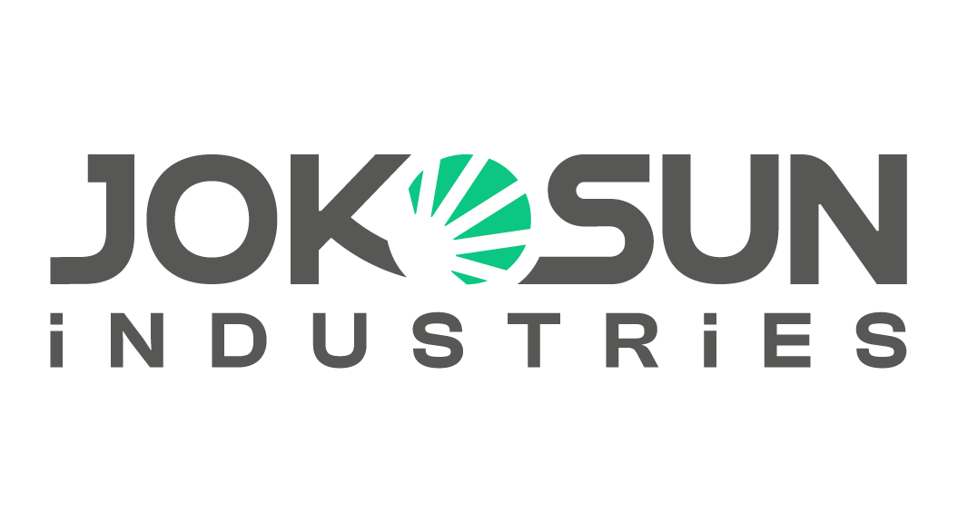 Logo de 'Jokosun Industries' avec un motif de soleil stylisé au centre.