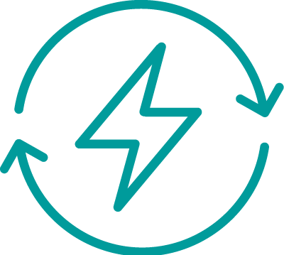 Et symbol for elektrisk kraft eller energioverføring med en lynfane omgitt av et gjennomsiktig sirkulært pilspor.