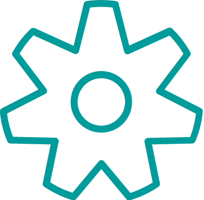 En stilisert tegning av en tannhjul i blått.