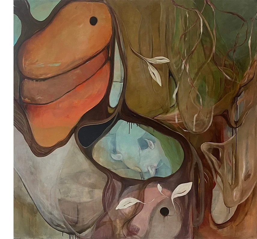 DIRTY TONGUES, 2025 / £2000 / 170 x 170 cm / Acrylic, oil stick, Indian ink and pastel on canvas