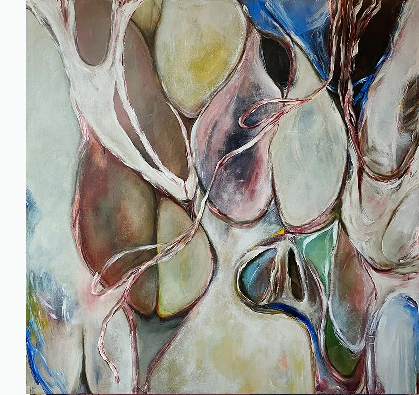 INCUBATOR, 2025 / £2000 / 120 x 120 cm / Acrylic, oil stick and pastel on canvas