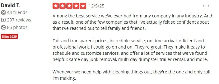 5-star Yelp Review - "Among the best service we've ever had"