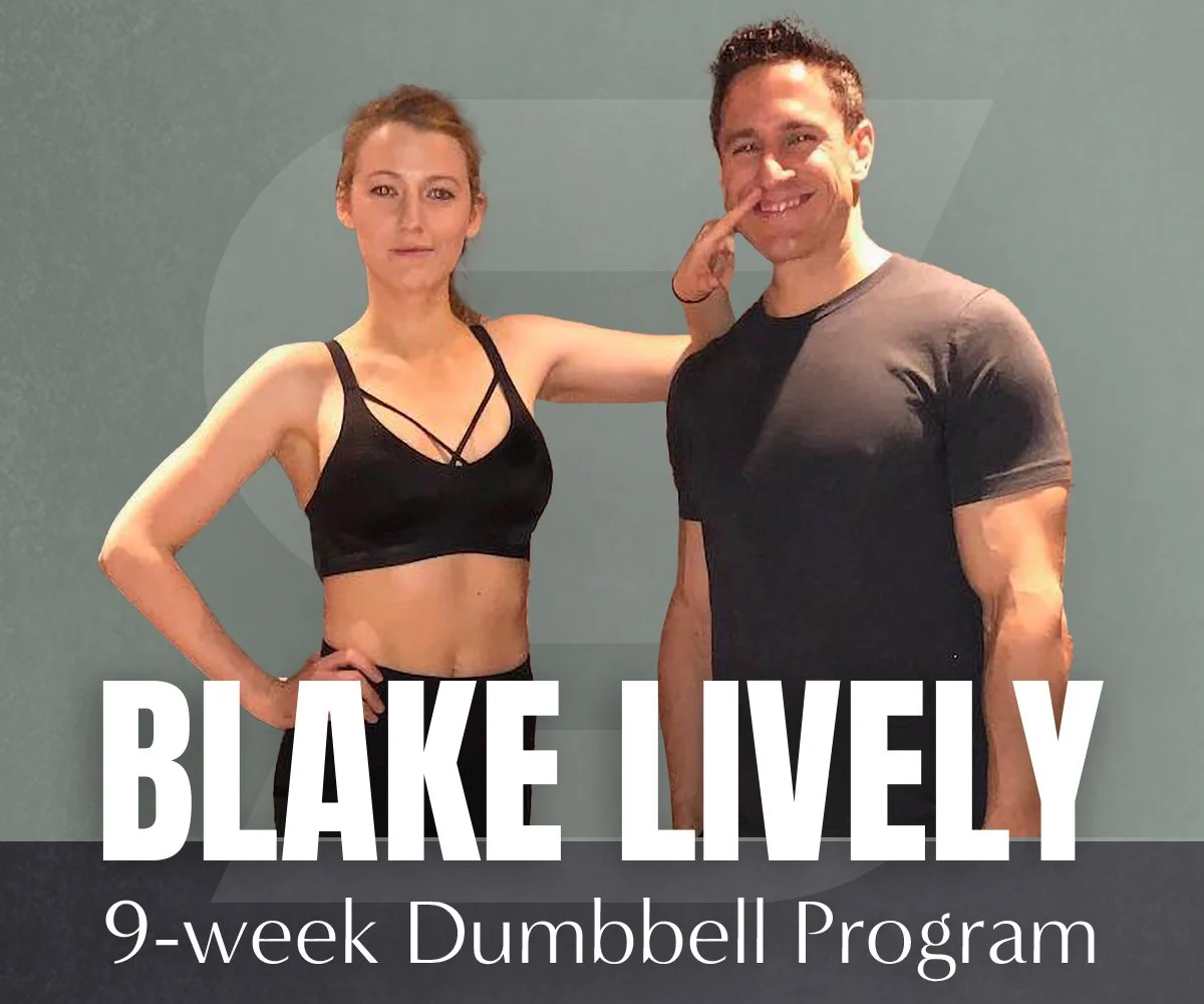 Blake Lively and Don Saladino promoting the "Blake Lively 9-week Dumbbell Program."