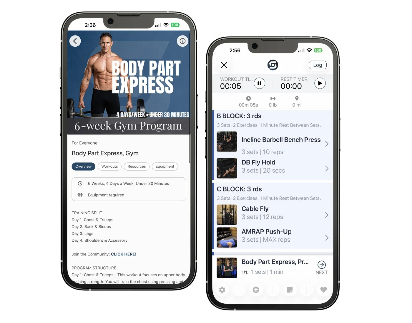 A sneak peek at the Body Part Express Dumbbell program on the don Saladino app.