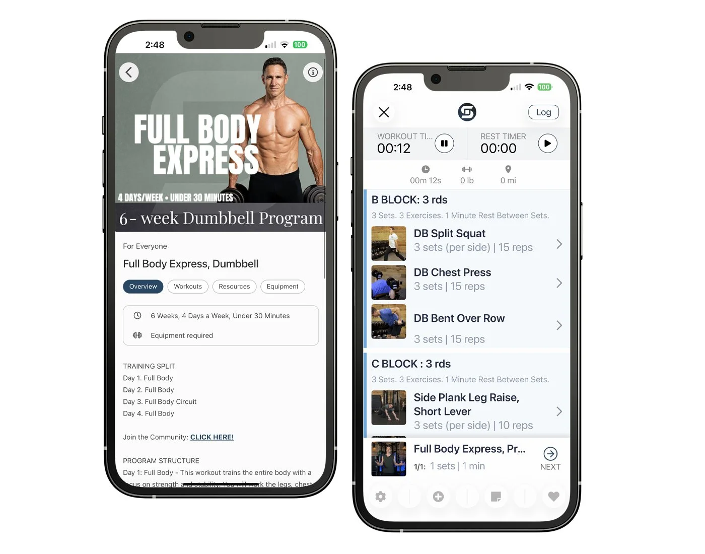 A sneak peek at the Full Body Express Dumbell Program insides the Don Saladino App.