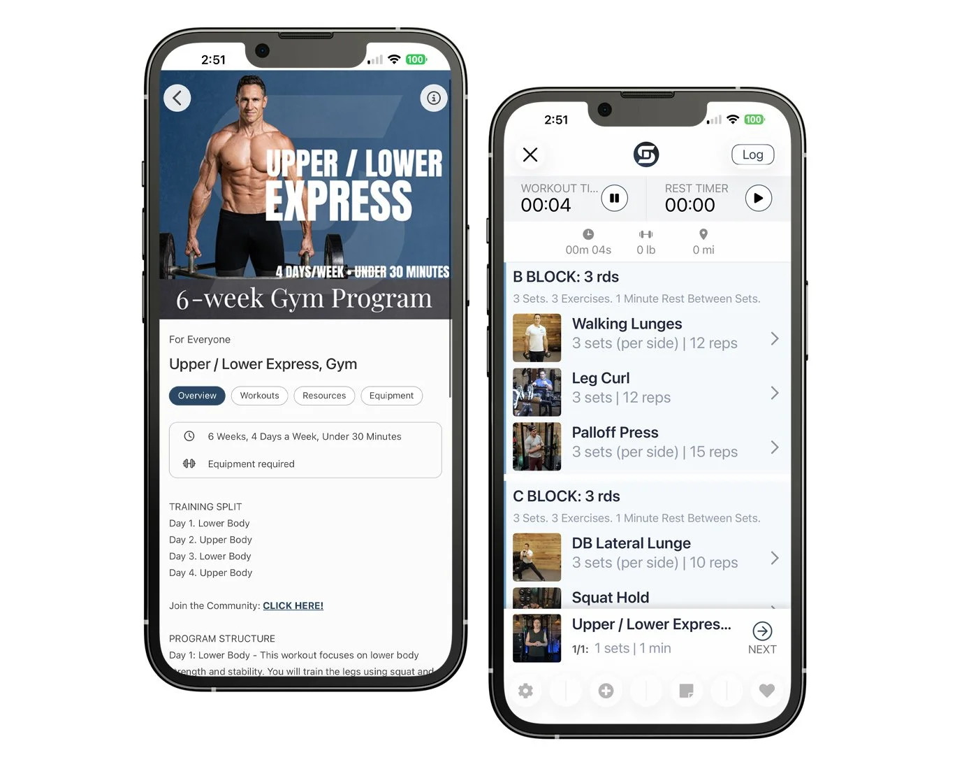 A sneak peek of the upper lower express gym program on the Don Saladino App.