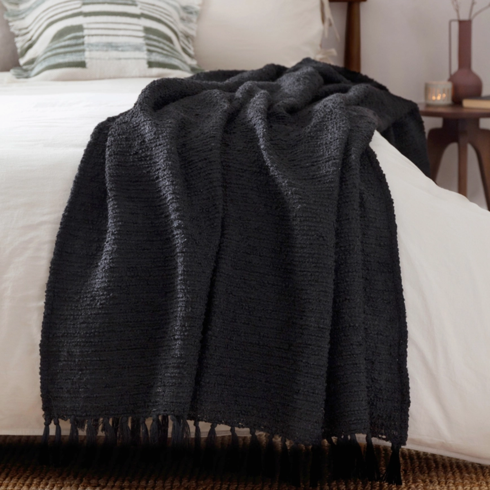 Candar Textured Boucle Throw in Black