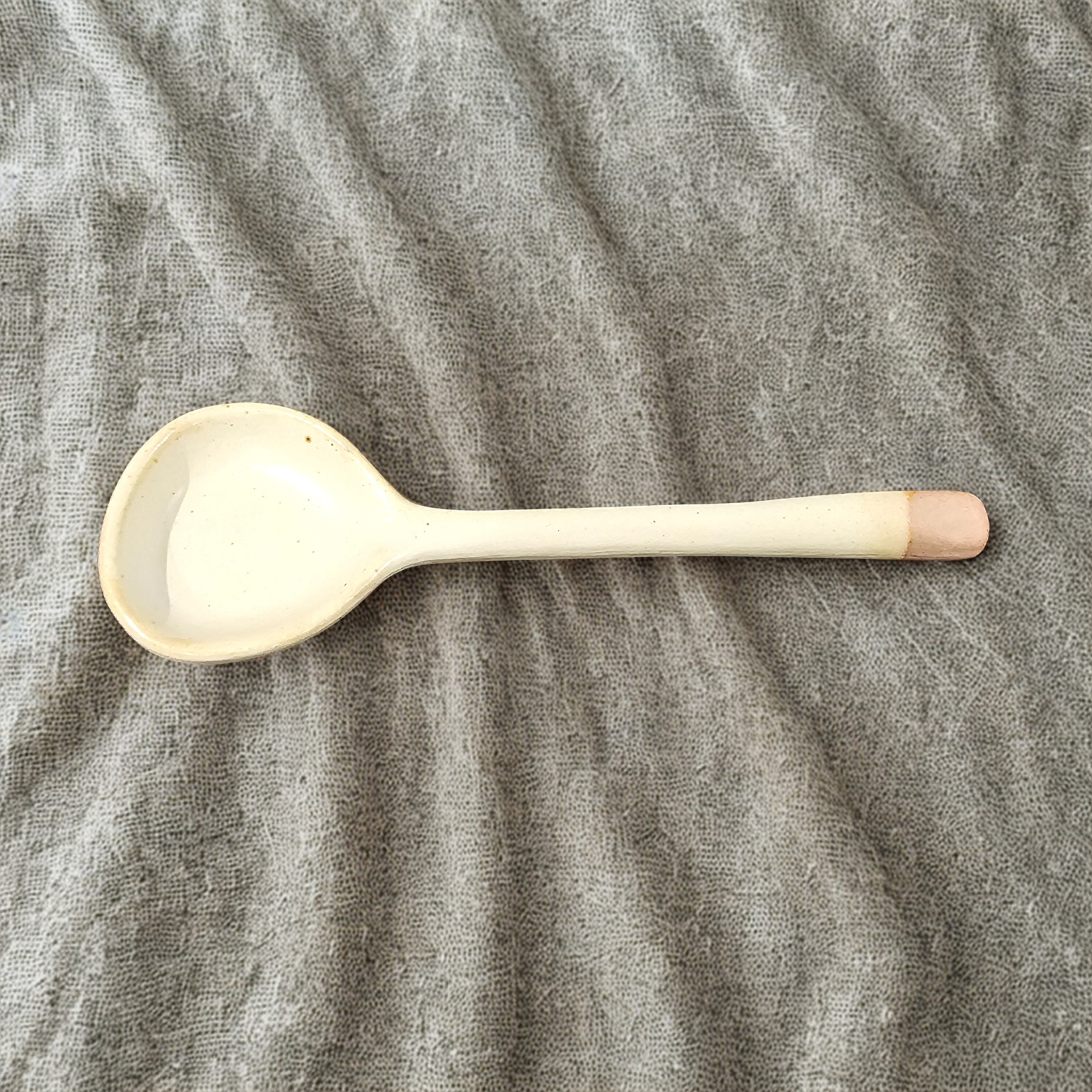 Coarse Pottery Long Handle Coffee Cup Spoon - Cream