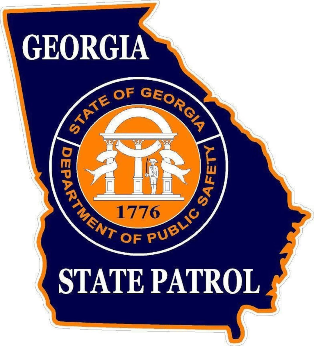 Graphic of the Georgia state outline with the state's seal in the center and the words 'Georgia State Patrol' at the top and bottom.