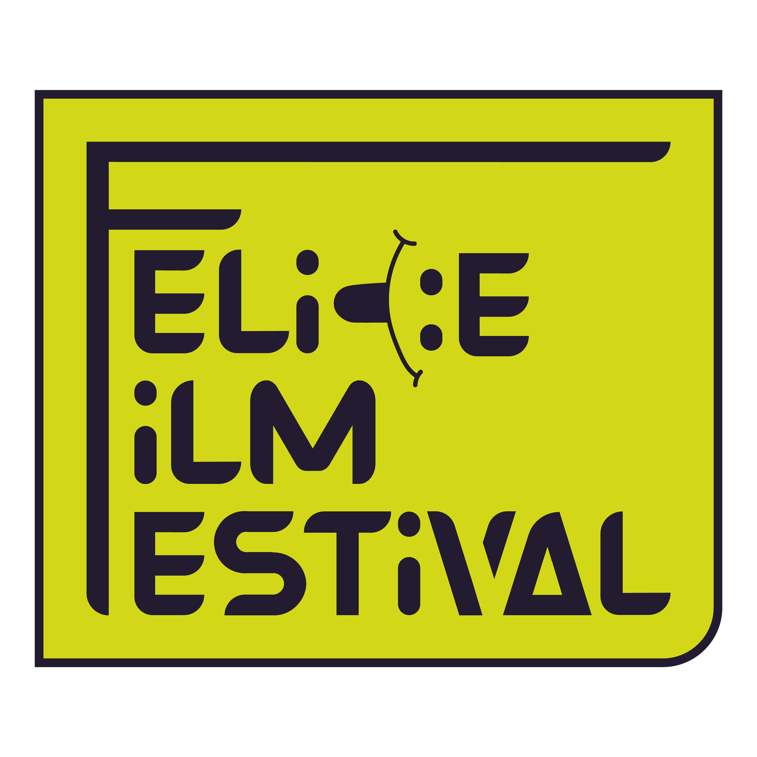 Square logo in lime green with black stylized text reading 'Eli Imagine Festival' and a simple smiling face with musical note eyebrows.