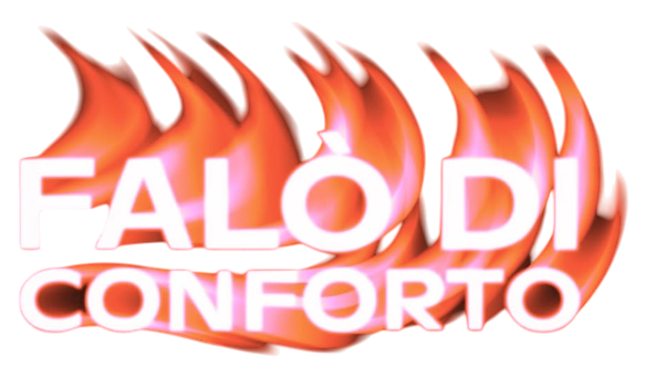 Text that reads 'FALÓDI CONFORTO' with flames in the background.