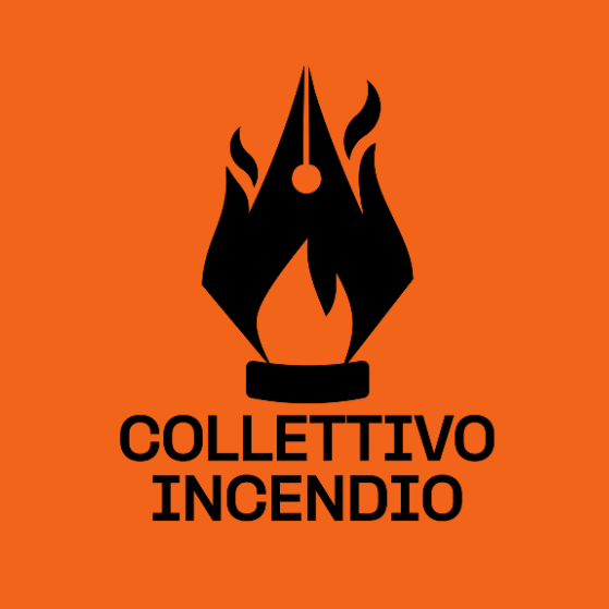 A black flame and fountain pen logo with the text 'Collettivo Incendio' on an orange background.