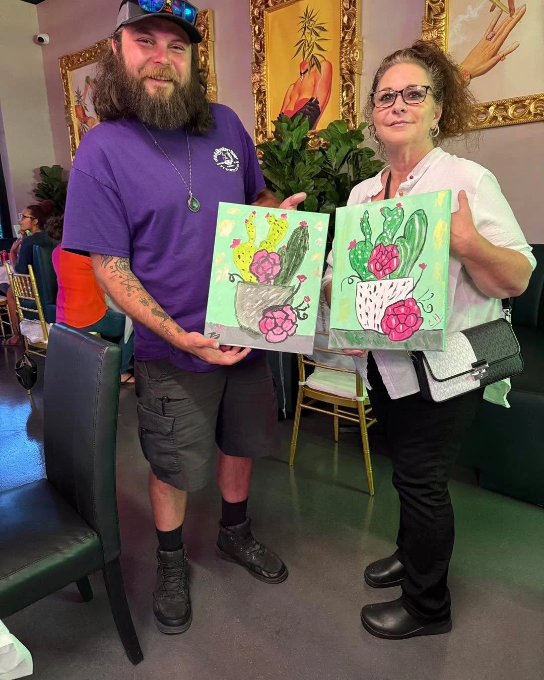 Cactus painting with emeraldcitylounge Emerald City Lounge. I love the creativity of the painters!