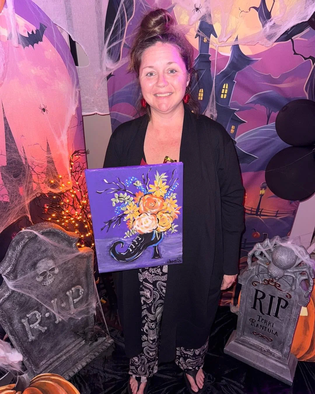 Crafting with heart and a whole lot of sparkle! Beaded Spiders and a Witch&rsquo;s Boot Bouquet painting.