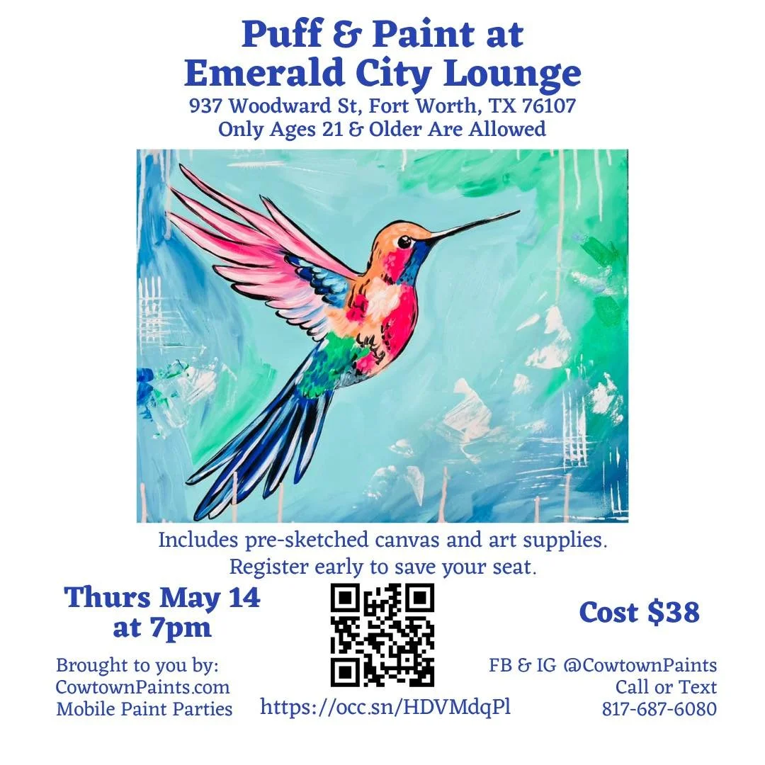 Hummingbird painting tomorrow at Emerald City Cannabis Lounge. Would love to have you come check it out. Get your seat here: 
https://occ.sn/HDVMdqPl