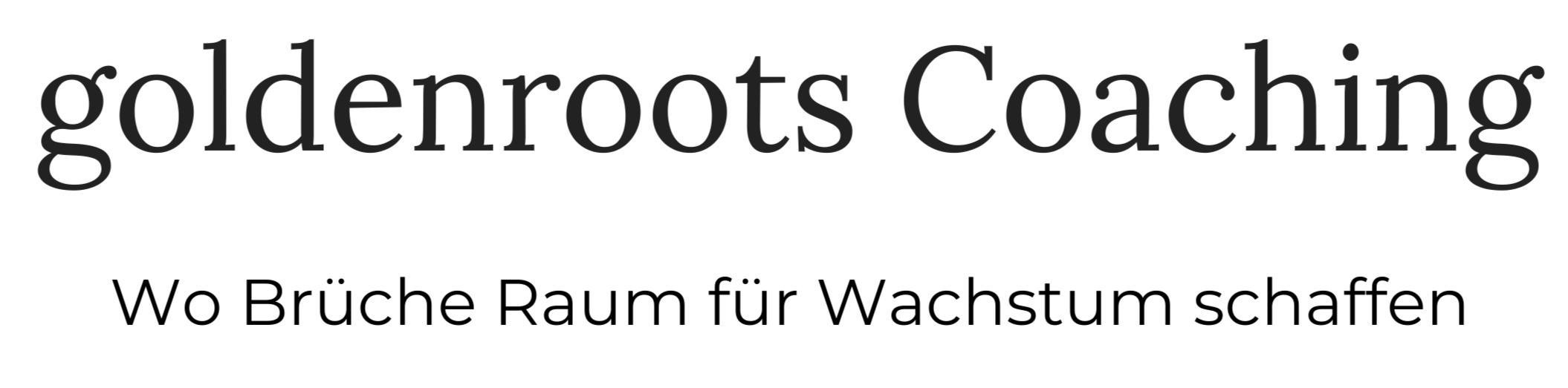 Das Bild zeigt den Schriftzug 'goldenroots Coaching' in schwarzen Buchstaben auf schwarzem Hintergrund.