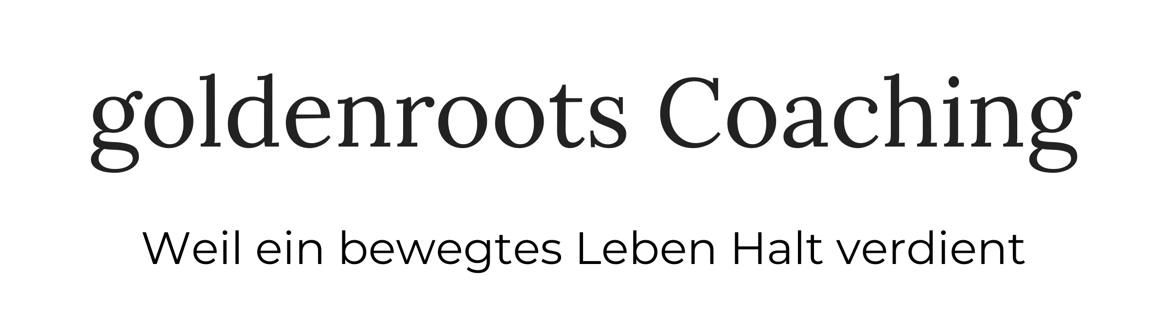 Schwarz-weisstext mit dem Wort 'goldenroots Coaching' auf schwarzem Hintergrund