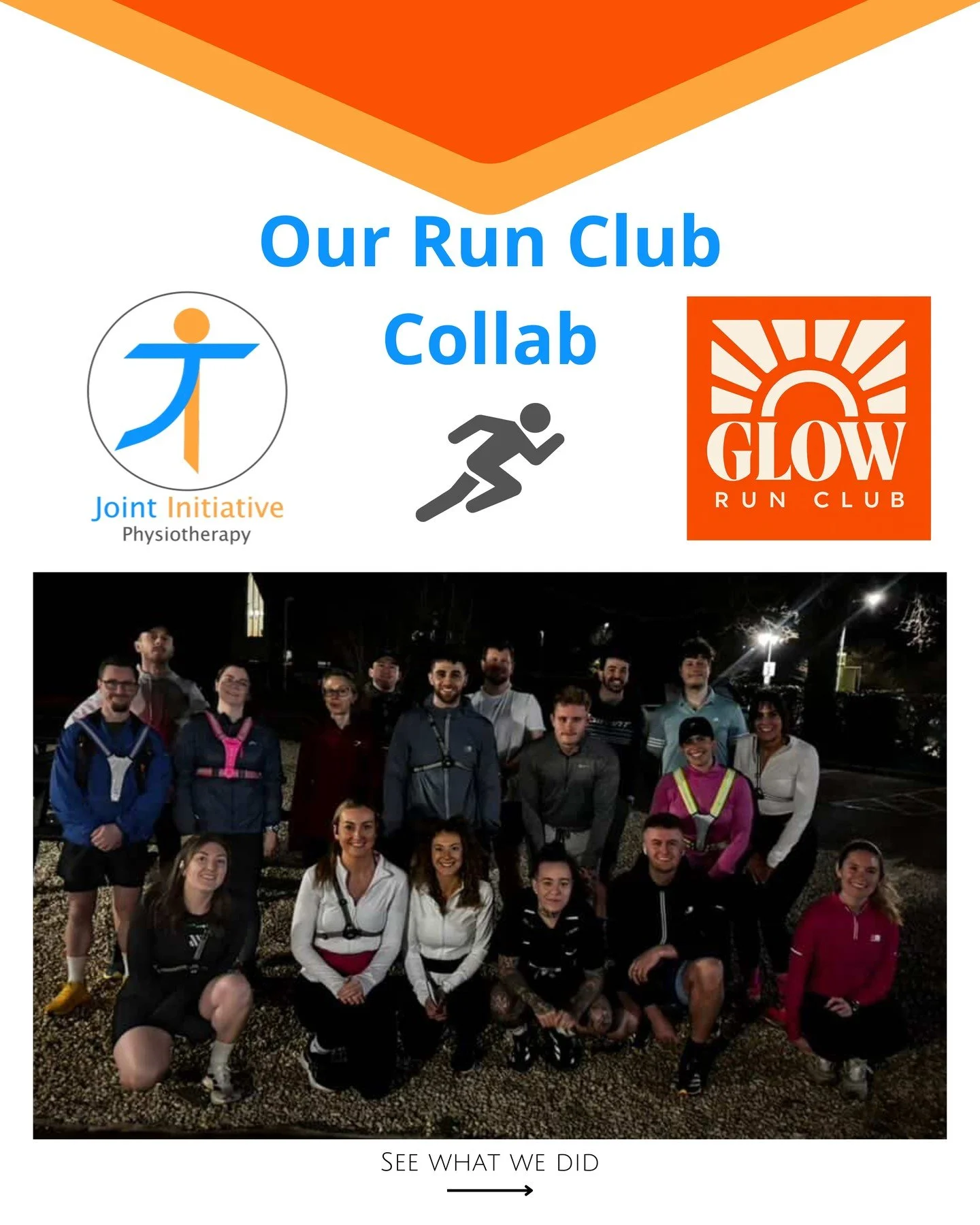 Last week, Glow Run Club hosted us for a collaboration🤸

We held a seminar before the run to speak about injury prevention and answered any queries from the runners about injuries and race days. Afterwards, we led a runner-specific warmup routine. 
