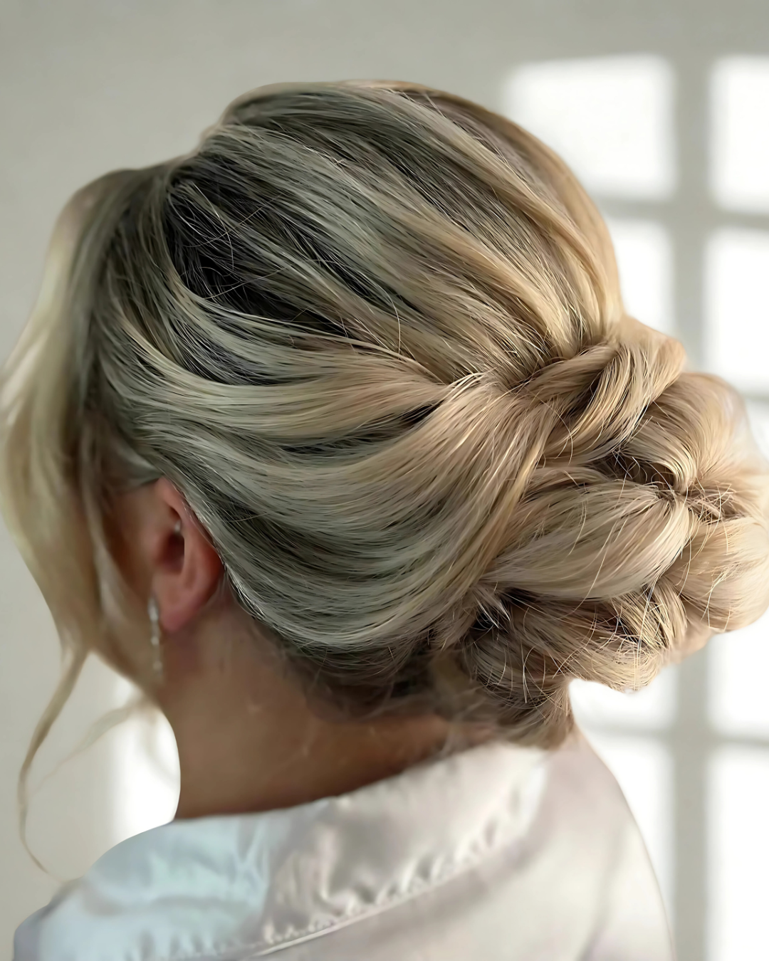 Bridal hair updo, soft low bun