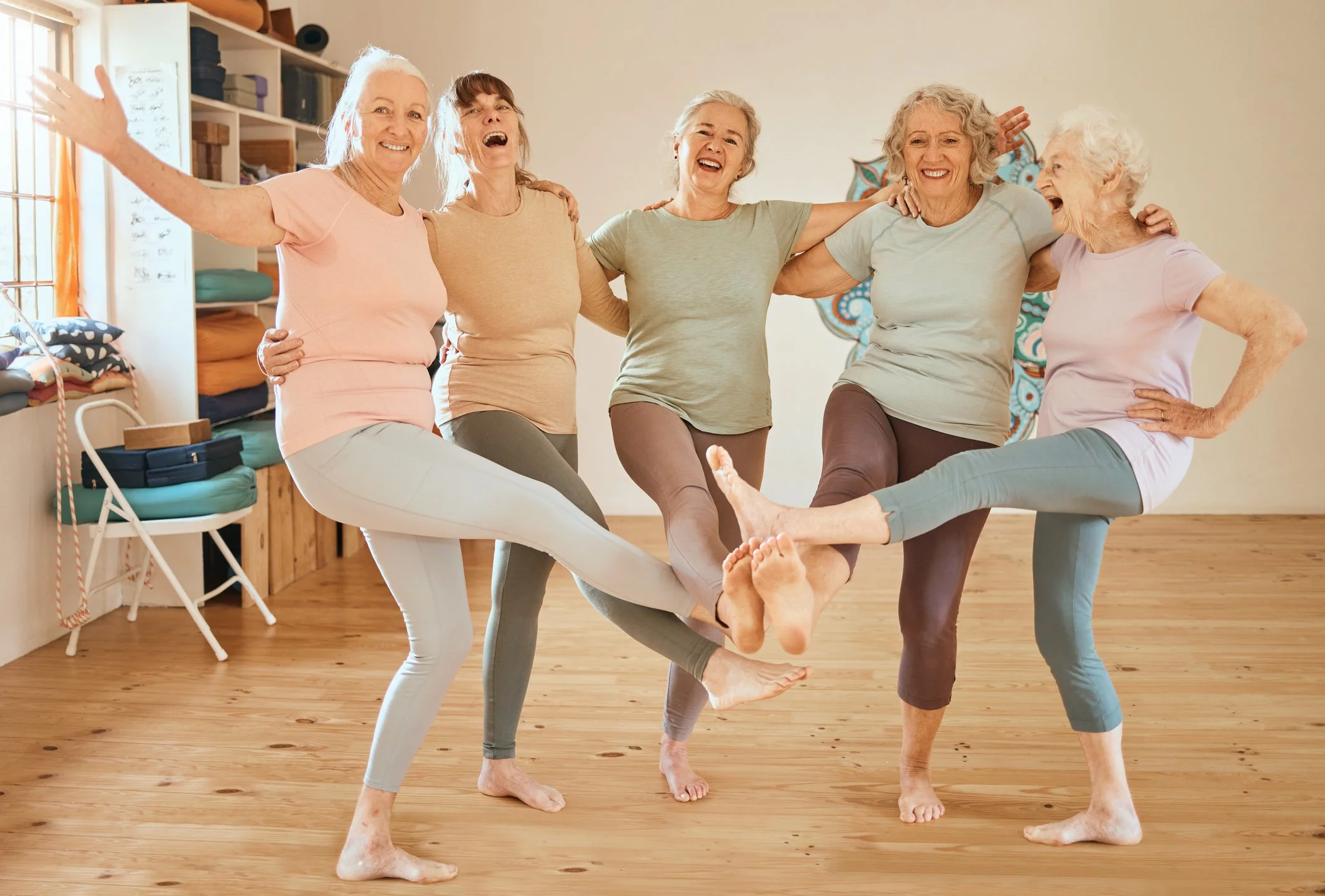 VT Senior citizens enjoy a dance class together in a dance and fitness studio in Enosburg Falls VT.