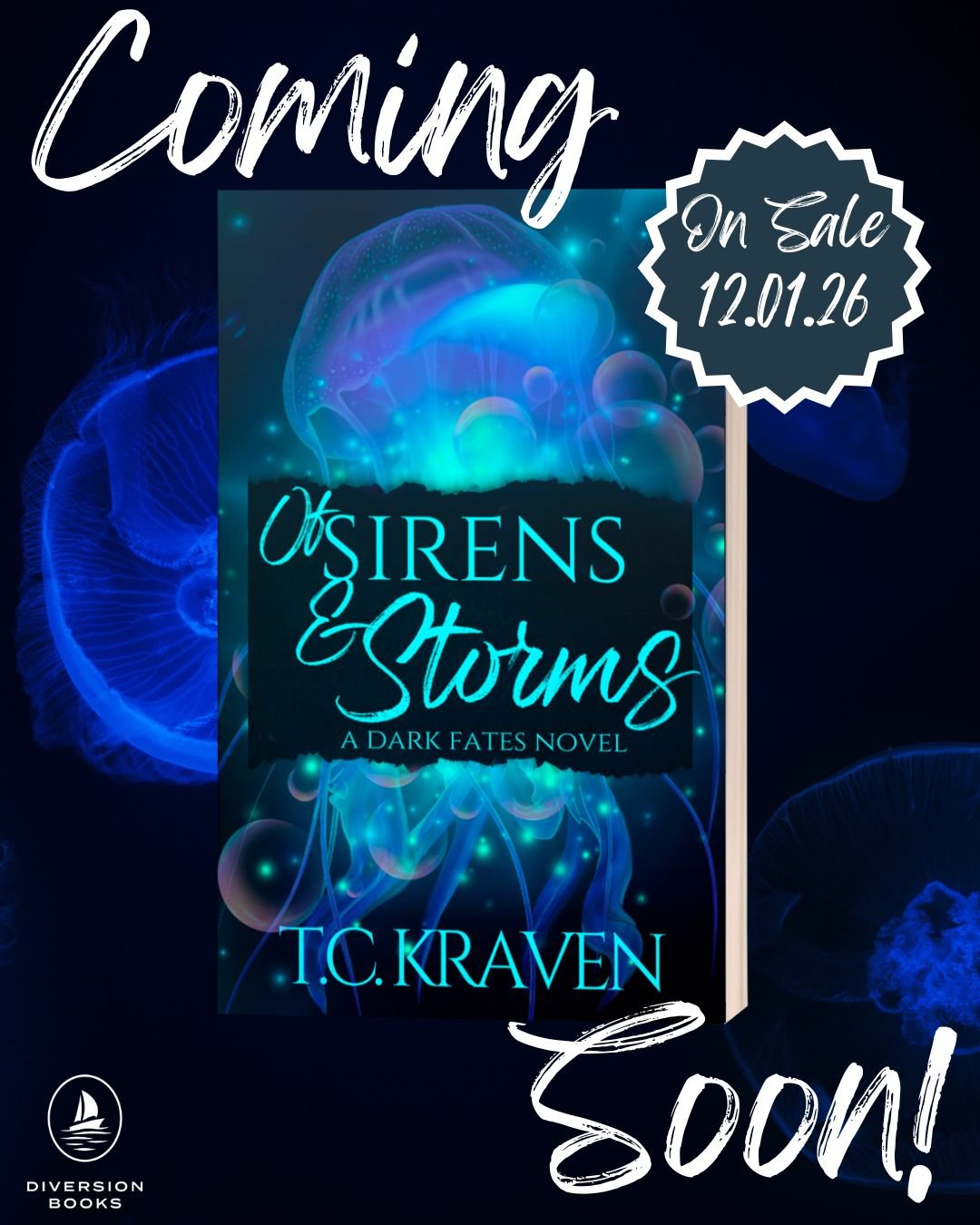 The fifth in the Dark Fates series and the spiciest yet, OF SIRENS &amp; STORMS by @t.c.kravenauthor is hitting the shelves December 01, 2026! 📖

This is the love story between Dionysis, god of wine, Thanatos, god of Death, and Tatiana, a siren and 