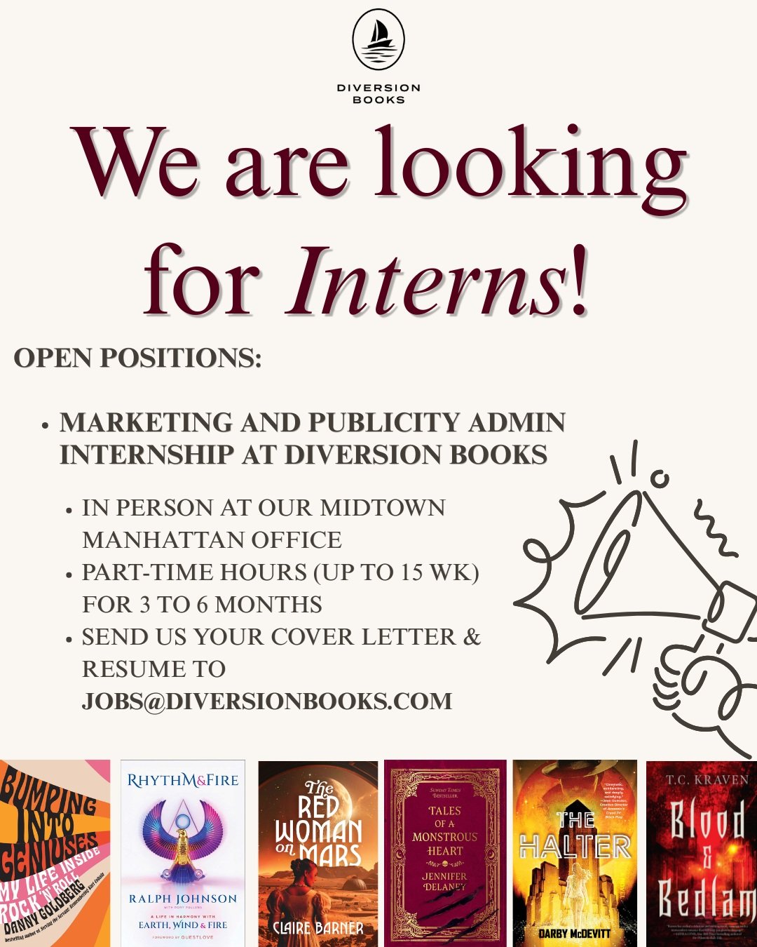 📚✨ Marketing and Publicity Admin Internship @ Diversion Books! ✨📚

✨📱Love books and being organized? 🔍As our Marketing Admin Intern, you&rsquo;ll gain hands-on experience in book marketing, publicity, and campaign logistics while providing admin 