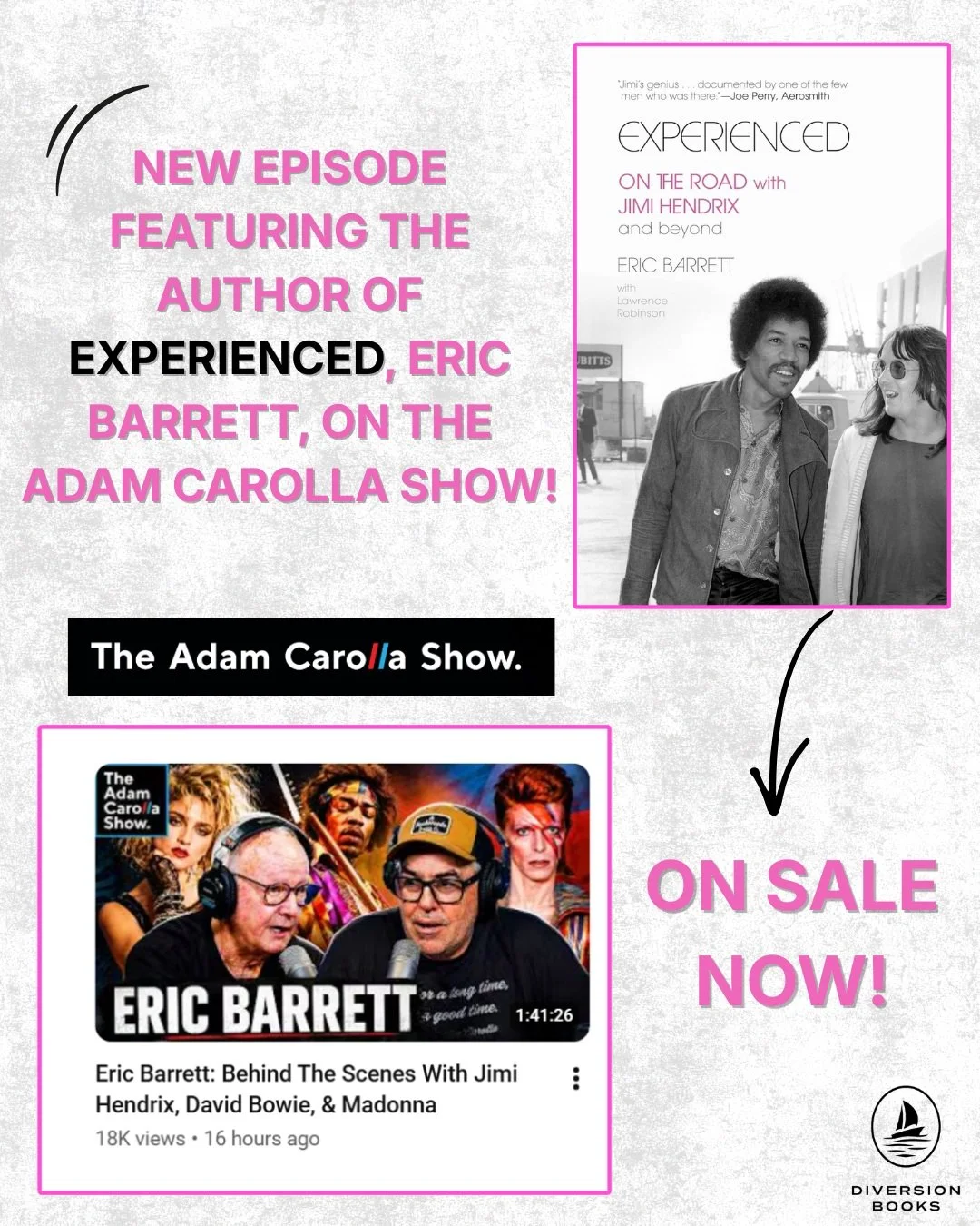 Go behind the scenes with the author of EXPERIENCED, @ericbarrettauthor, on the newest episode of @theadamcarollashow! 📖

Watch the full episode on YouTube now! 🎙️

Order your copy of EXPERIENCED today, link in bio! 🔗

#podcastshow #jimihendrix #r