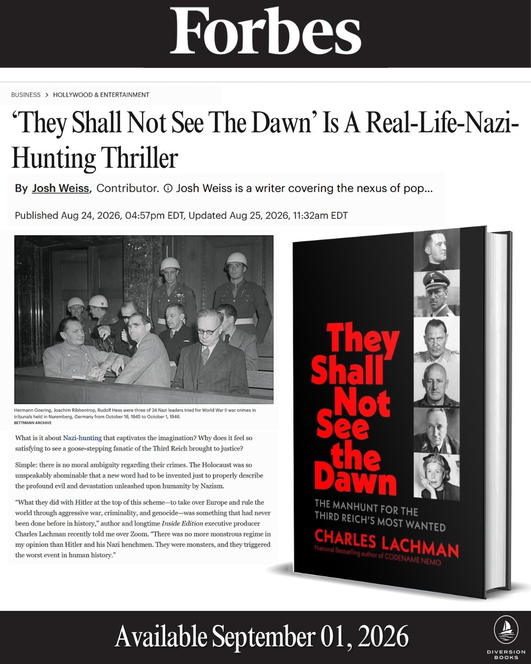 Exciting news! 

Read the recent @forbes interview with @joshuahweiss and the author of THEY SHALL NOT SEE THE DAWN @charleslachman!

THEY SHALL NOT SEE THE DAWN is a true historical thriller that follows a unit of American agents, drawn from every w