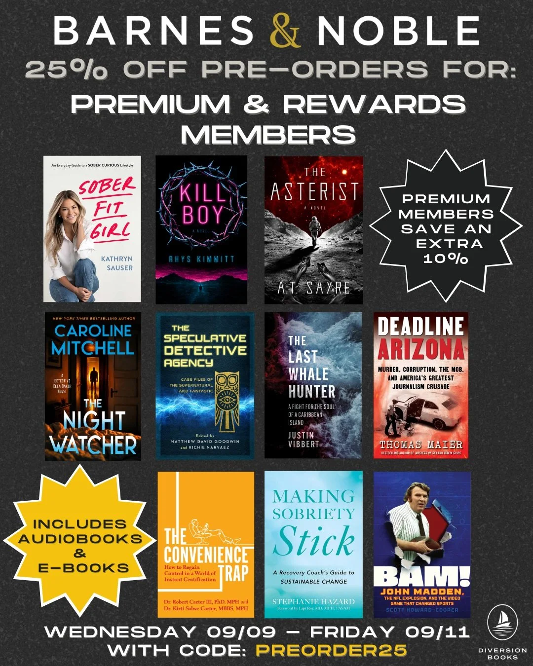 Mark your calendars! 📅

Barnes &amp; Noble is running their 25% pre-order sale for premium and reward members.

Use the code: PREORDER25 to get 25% off all upcoming releases, including audiobooks and E-books. Premium Members save an extra 10%.

Happ