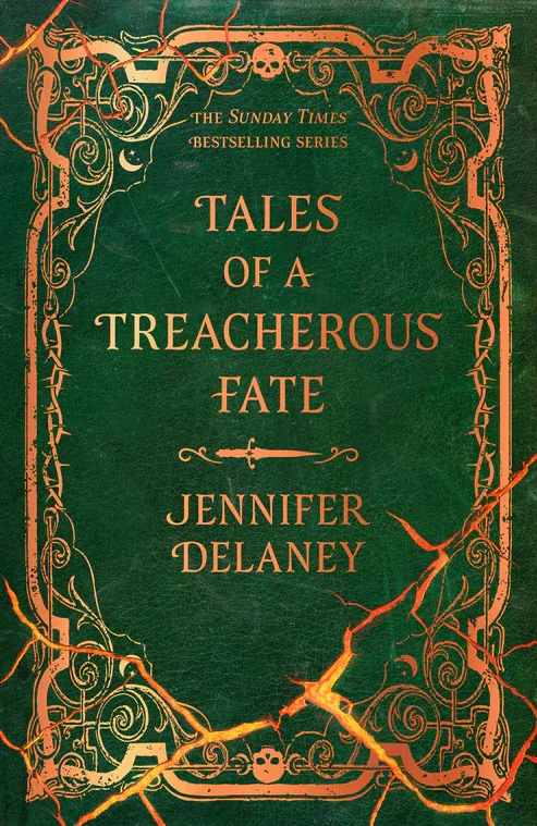 Book cover titled 'Tales of a Treacherous Fate' by Jennifer Delaney, published by Diversion Books.