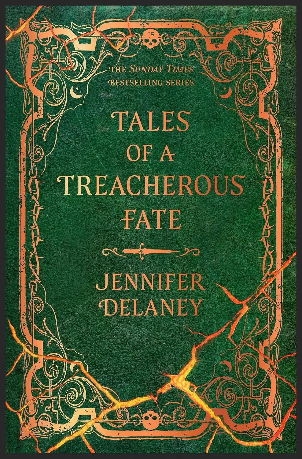 Book cover titled 'Tales of a Treacherous Fate' by Jennifer Delaney with a dark teal background and white text, featuring the Diversion Books logo at the bottom.