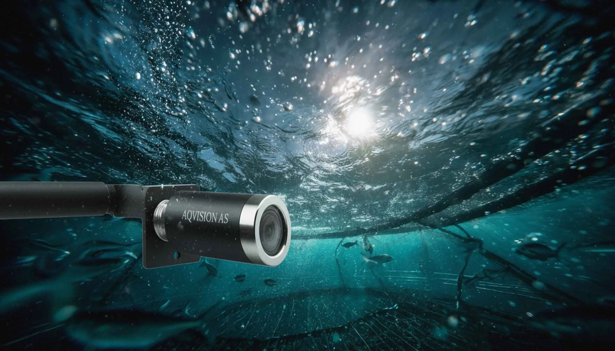 Undersøkelseskamera under vann med fisk og sjøbunn i bakgrunnen