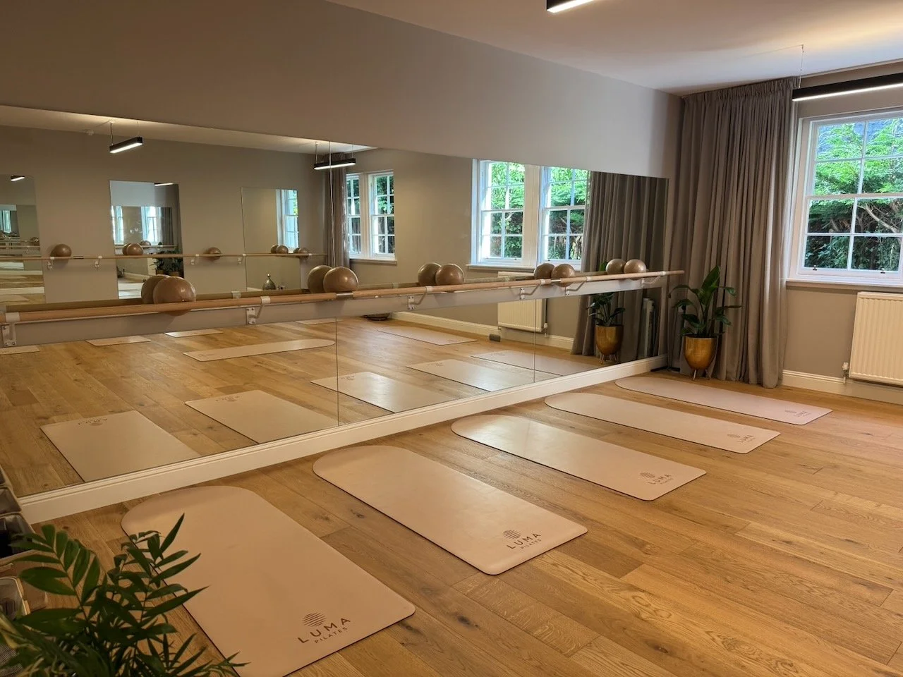 Studio B at Luma Pilates, Edinburgh where our Barre, Matt and Yoga classes run.