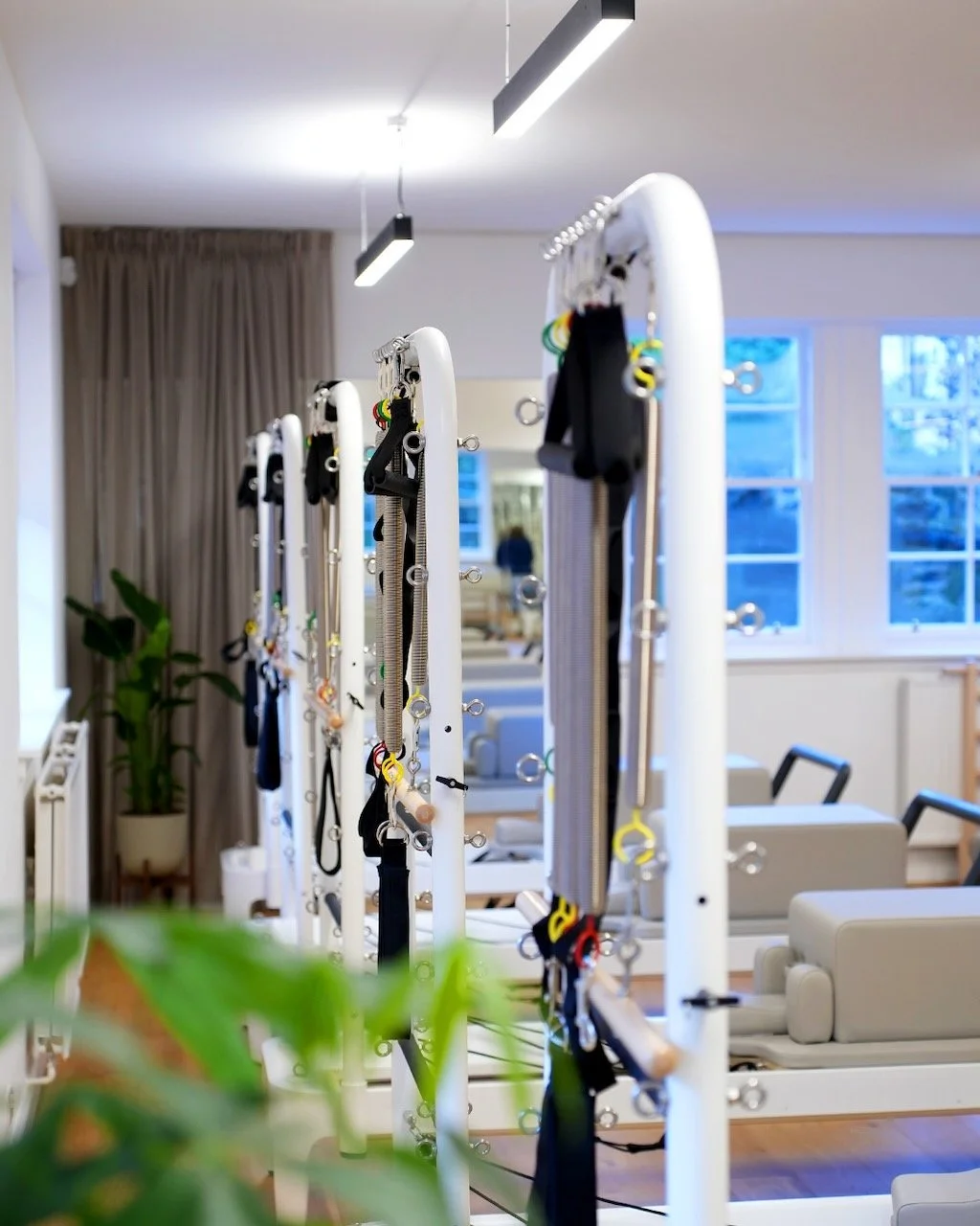 Close-up of the Tower mechanism and spring resistance system on Reformers at Luma Pilates in Edinburgh's New Town