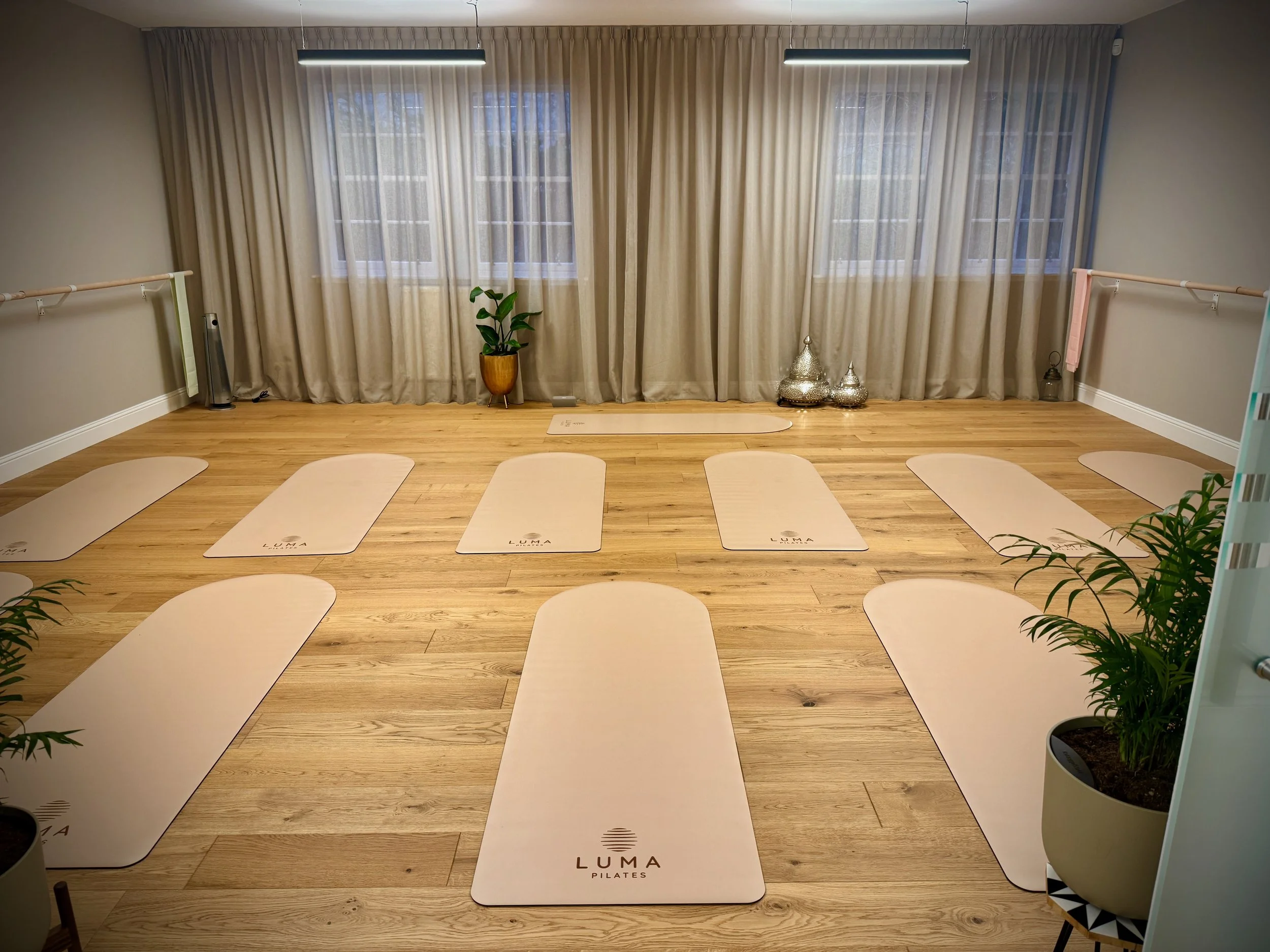 Luma Pilates studio in Edinburgh with Pilates mats laid out on the floor