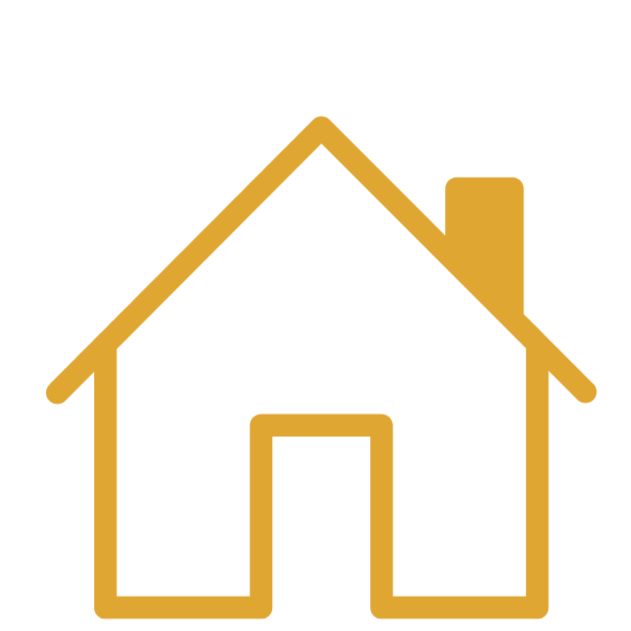 Simple outline of a house with a chimney, drawn in gold color for at home appraisals.