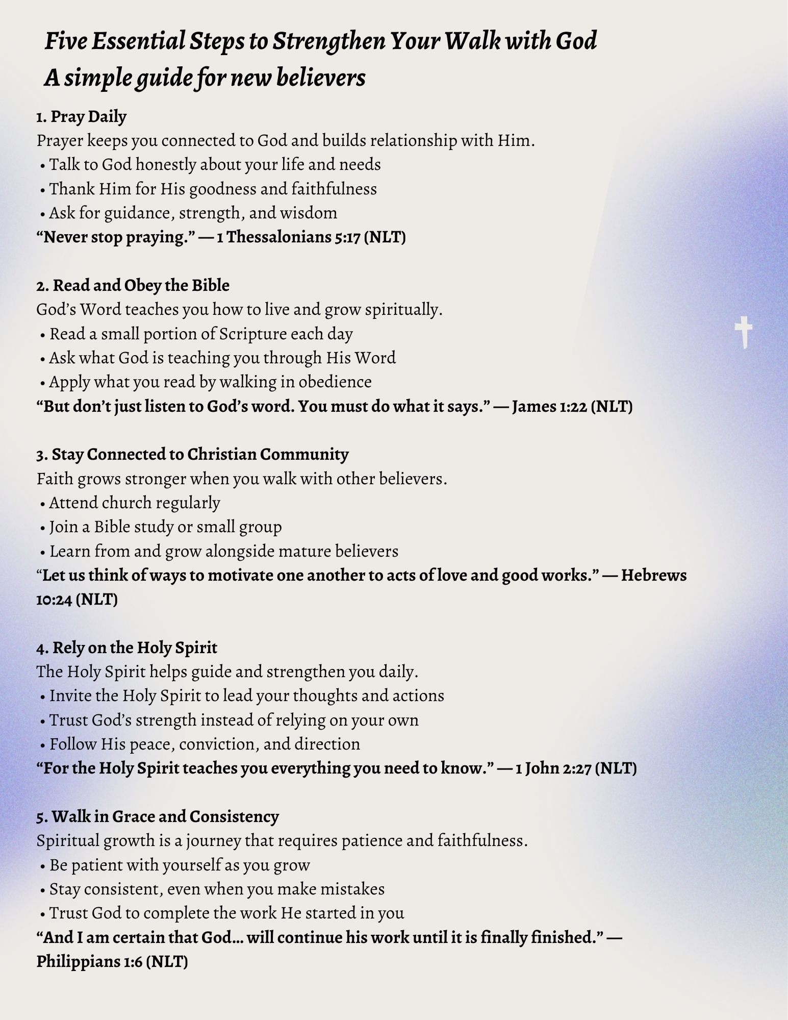 New Beginnings: One-Page Guide for New Christians