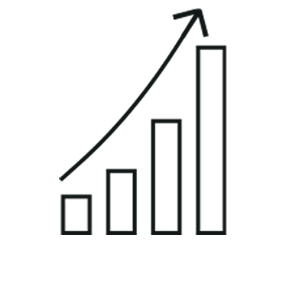 Bar chart with an upward trending arrow illustrating growth or increase.