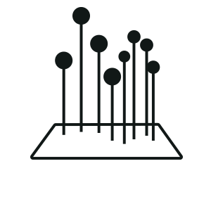3D molecular structure model with connected black spheres and rods on a black background.