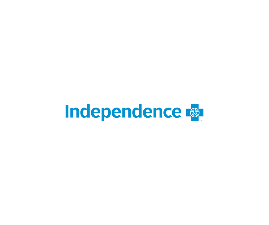 Blue text reading 'Independence' with a blue cross and a wheel symbol attached to the right of the text
