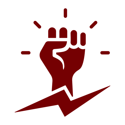 A red fist with a lightning bolt below it, symbolizing strength and structure through the choke point system.