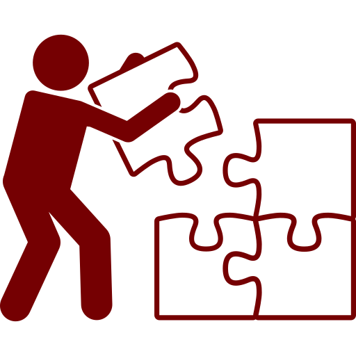 A red silhouette of a person assembling puzzle pieces signifying clarity and direction through the choke point system