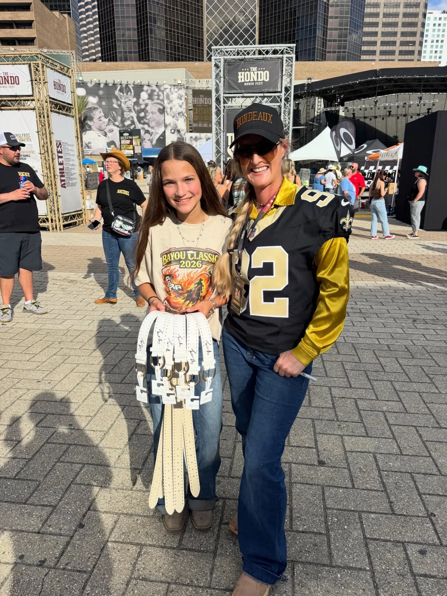 Couldn&rsquo;t feel more honored.

My good friend and barrel racing baddie, Tricia Aldridge out here repping #ChauxDown in Saints colors 👊

That&rsquo;s how you show up to the @thehondorodeo 💪 
.
.
#godchauxranch #triciaaldridgebarrelracing #hondor