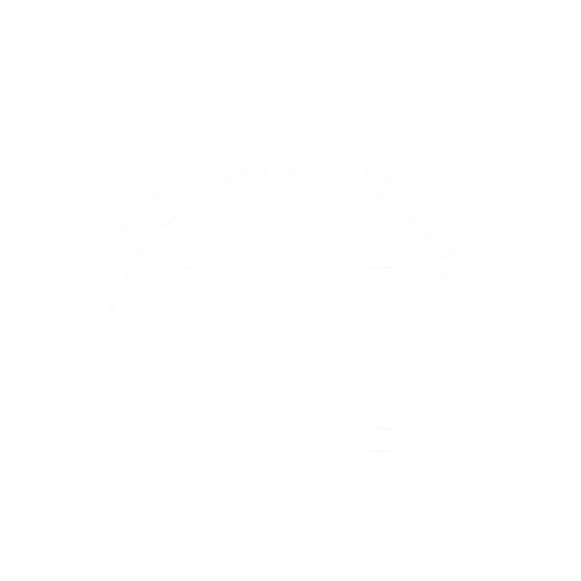 Logo featuring "GODCHAUX RANCH" text curved over a stylized letter "R" on a black background.