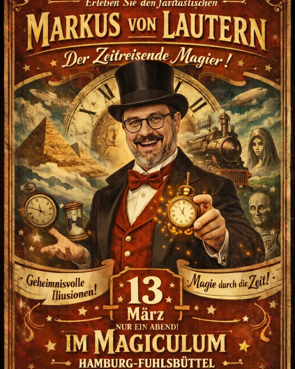 Einmaliges Gastspiel in Hamburg!
13.3., 20 Uhr, Magiculum
Nostalgische Zaubershow aus den goldenen 20er Jahren
#MassengeschmackTV